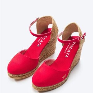 Vibrant Red Satuna Limited Edition Espadrille Wedges with Tan Jute Heel